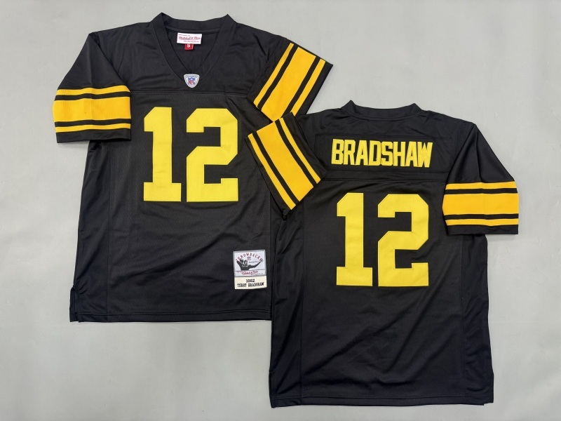 Men 2025 Pittsburgh Steelers 12 Bradshaw black Throwback Limited NFL Jersey style 001